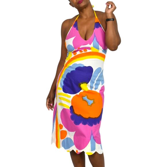 Vintage Marimekko Karuselli Halter Dress Pink Abstract Print Y2K Slip Shift 8 - Picture 15 of 16